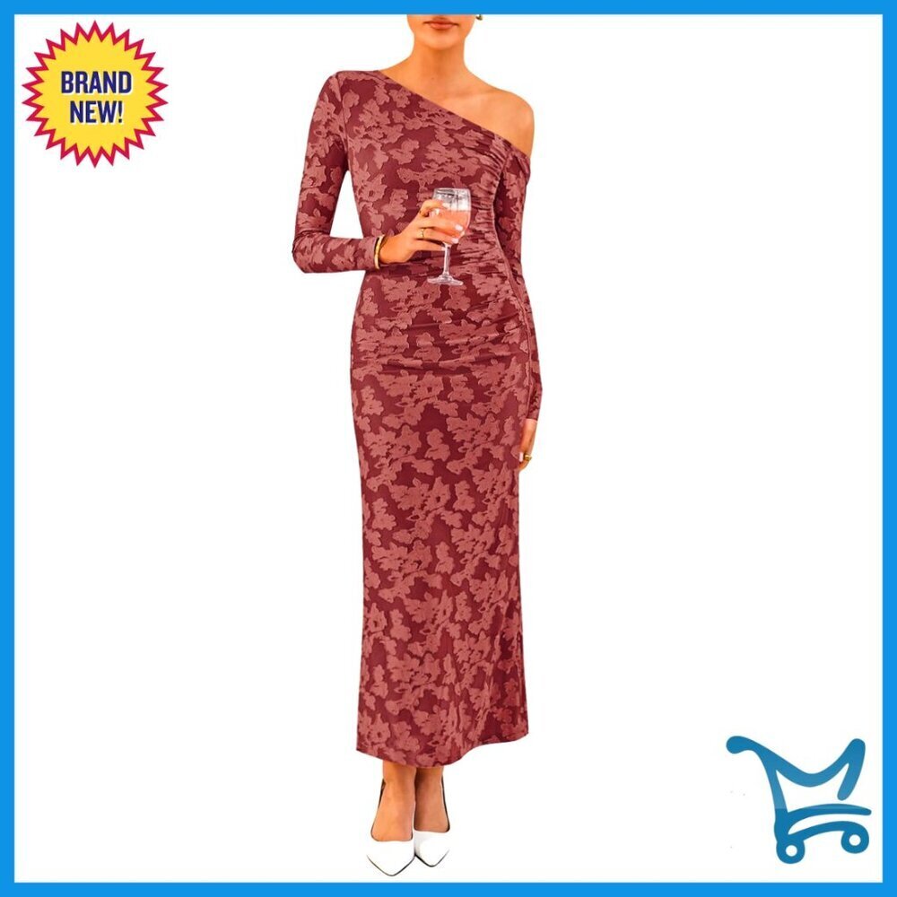 Floral Off Shoulder Bodycon Maxi Dress Long Sleeve Ruched Elegant Cocktail Party